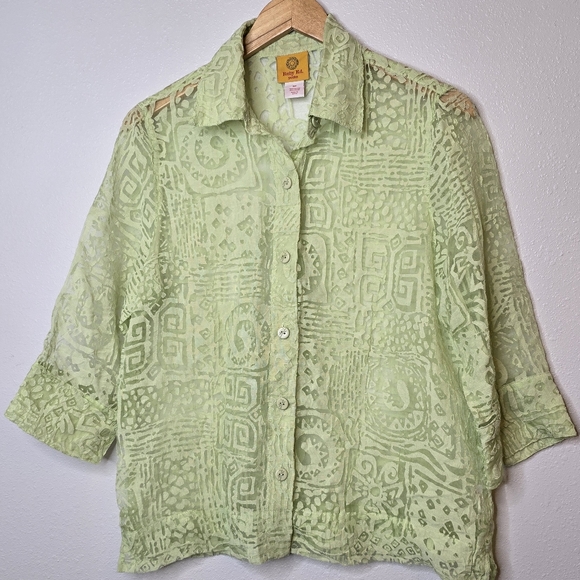 Ruby Rd. Women's Buttonfront Top Lime Green 3/4 sleeve Rayon Blend - Picture 1 of 9